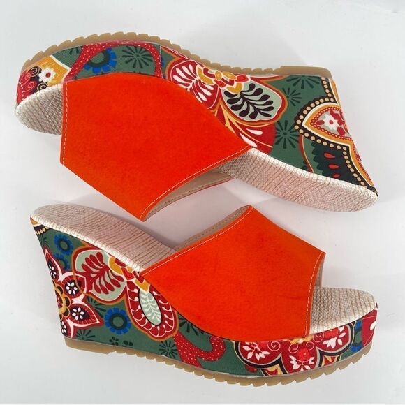 SHEIN Women’s Colorful Paisley Floral Slip-On Platform Wedge Sandals Size 8.5 - Picture 13 of 14